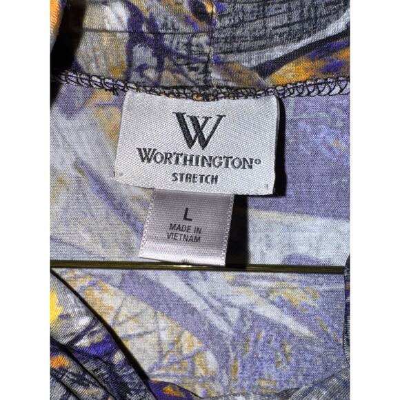 Worthington Women’s Floral Stretch Top L Yellow Purple Gray 3/4 Sleeve Blouse - Picture 6 of 9